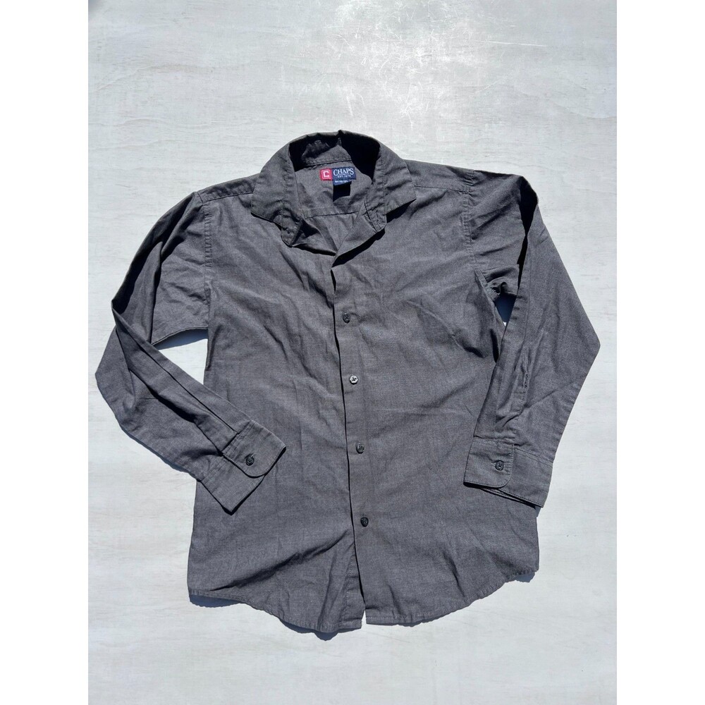 CHAPS Boys Gray Long Sleeve Button Down Dress Shirt Size M 10/12 Cotton Blend